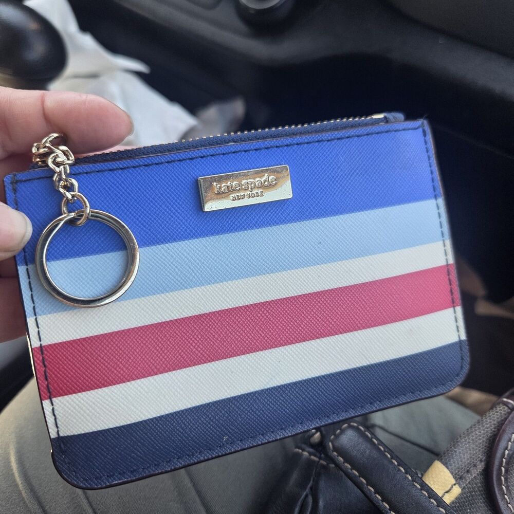 Kate Spade Laurel Way Key Chain Wallet Coin Purse Card Holder Striped